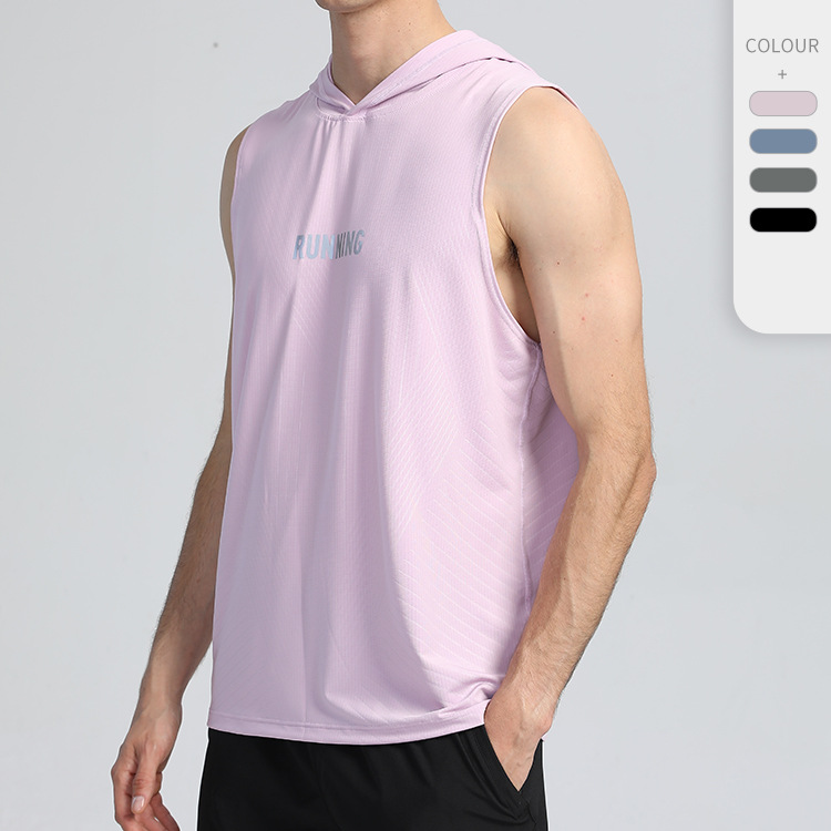 Summer new hooded quick-drying sports vest men's Amazon cross-border fitness men's sleeveless T-shirt running training clothes