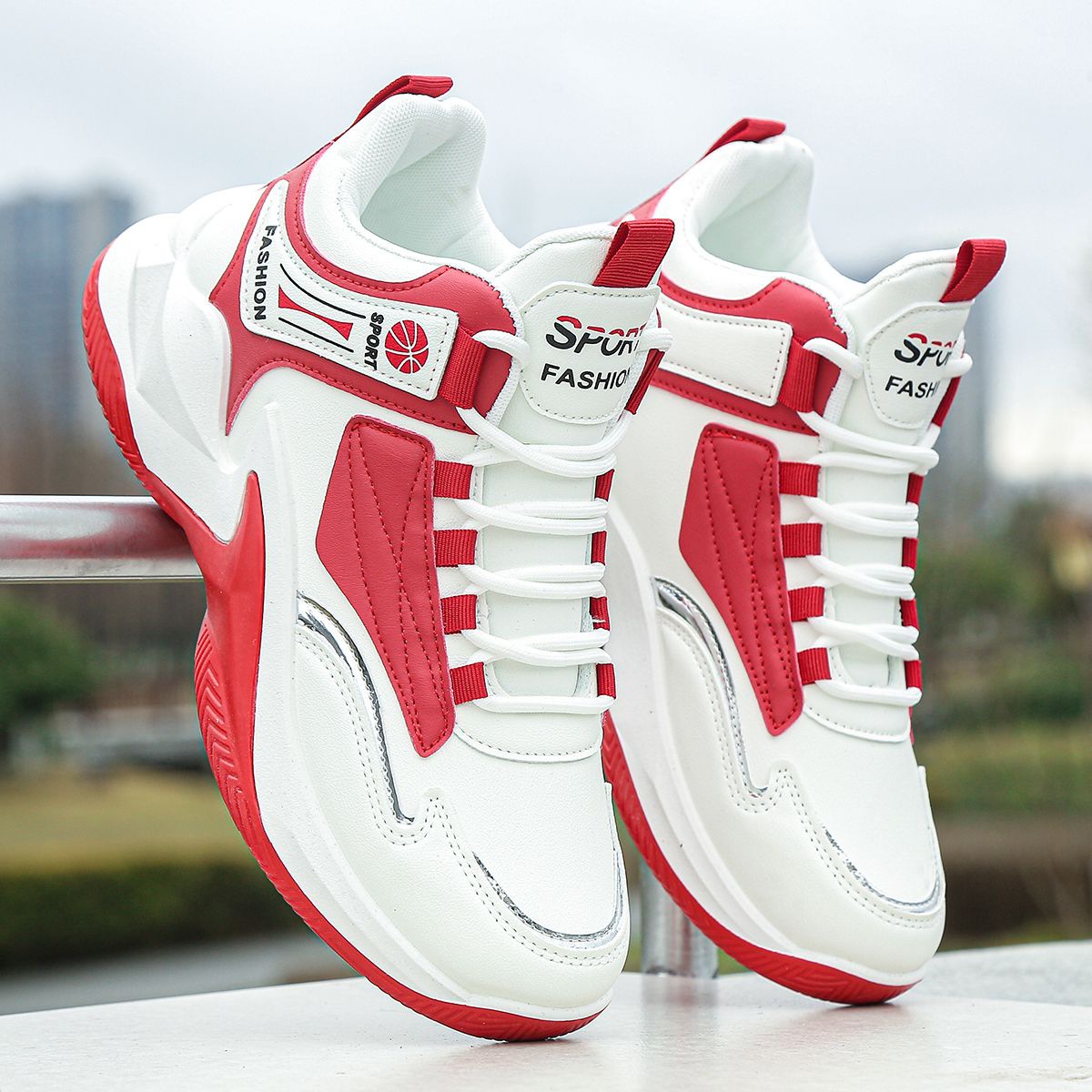 2025 Spring New Men's Shoes Leather High-Top Basketball Shoes Sports Shoes Red Mesh Douyin Kuaishou Cross-Border Delivery