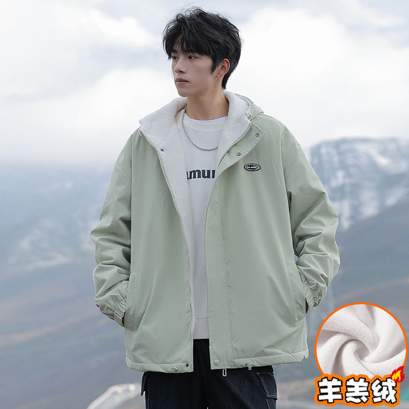 Outerwear Teenager Lambskin fleece-lined Thickened Cotton-padded Jacket Men's Autumn and Winter Loose Couple's Fashionable Cotton-padded Coat Warm
