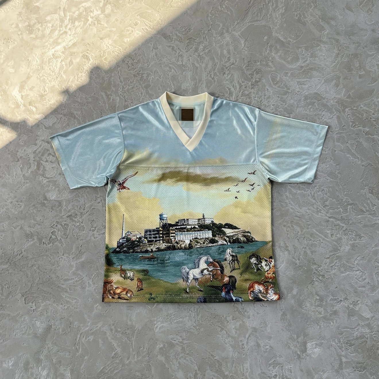 Evil-Oil painting V-neck mesh ball suit Foto QC de WEIDIAN na Qualit.ly