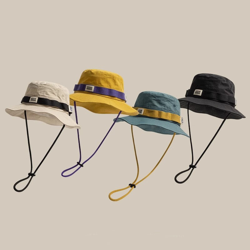 Drawstring Outdoor Travel Camping Fisherman Hat Summer Sunshade Sunscreen Hat Trendy Men's and Women's All-match Fishing Wide-brimmed Hat Trendy