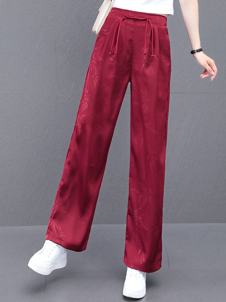 New Chinese-Style Satin Wide-Leg Pants for Women, Summer 2026 New High-Waisted Drapey Jacquard Casual Pants