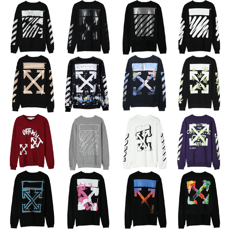 Fashionable Brand Fw Off White Gradient Starry Sky Oil Painting Arrow Print Loose Round Neck Sweatshirt for Men and Women Autumn Ow Long Sleeves