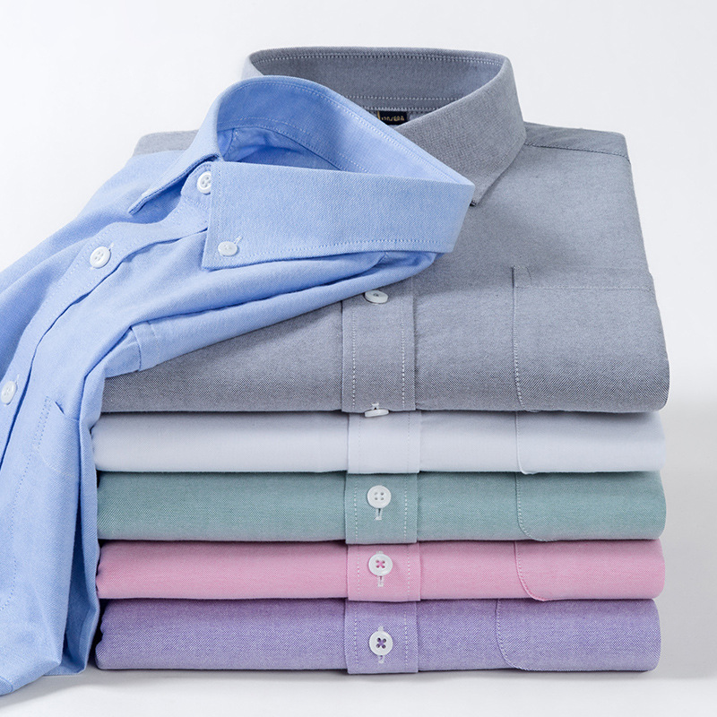 Cotton Oxford Long-sleeved Shirt Men's All-match Casual Top for Middle-aged Dad Men's Solid Color Striped Shirt