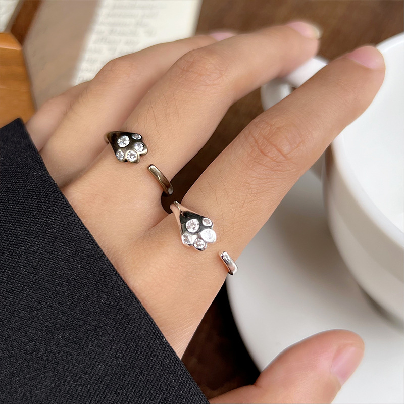 Lanzhi Korean Design Kitten Claw Zircon Open Ring Cute Simple Jewelry Niche 925 Sterling Silver Ring Wholesale