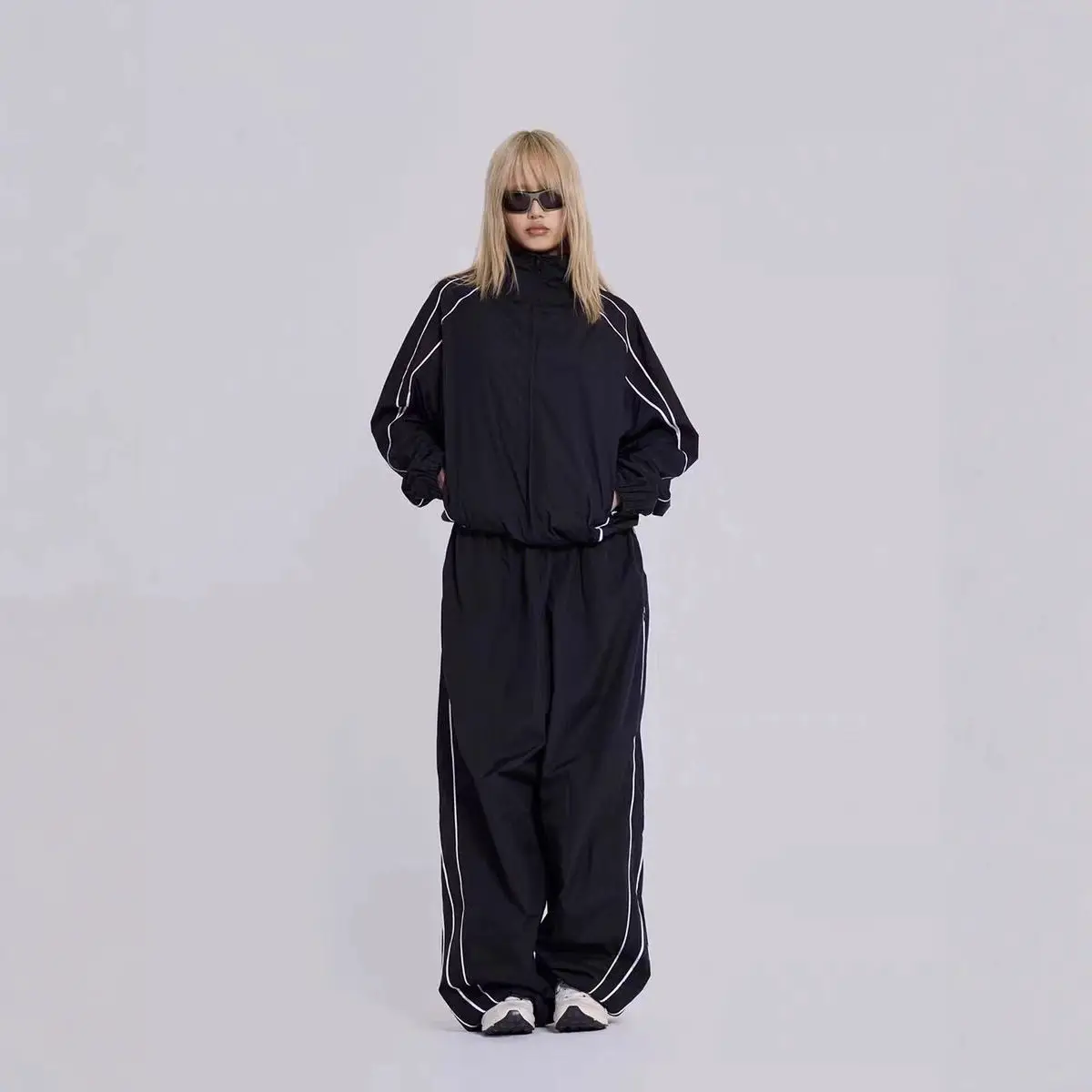 Jaded London Cool Street Fashion Color-Blocking Line Loose-Fitting Functional Sports Jacket and Pants