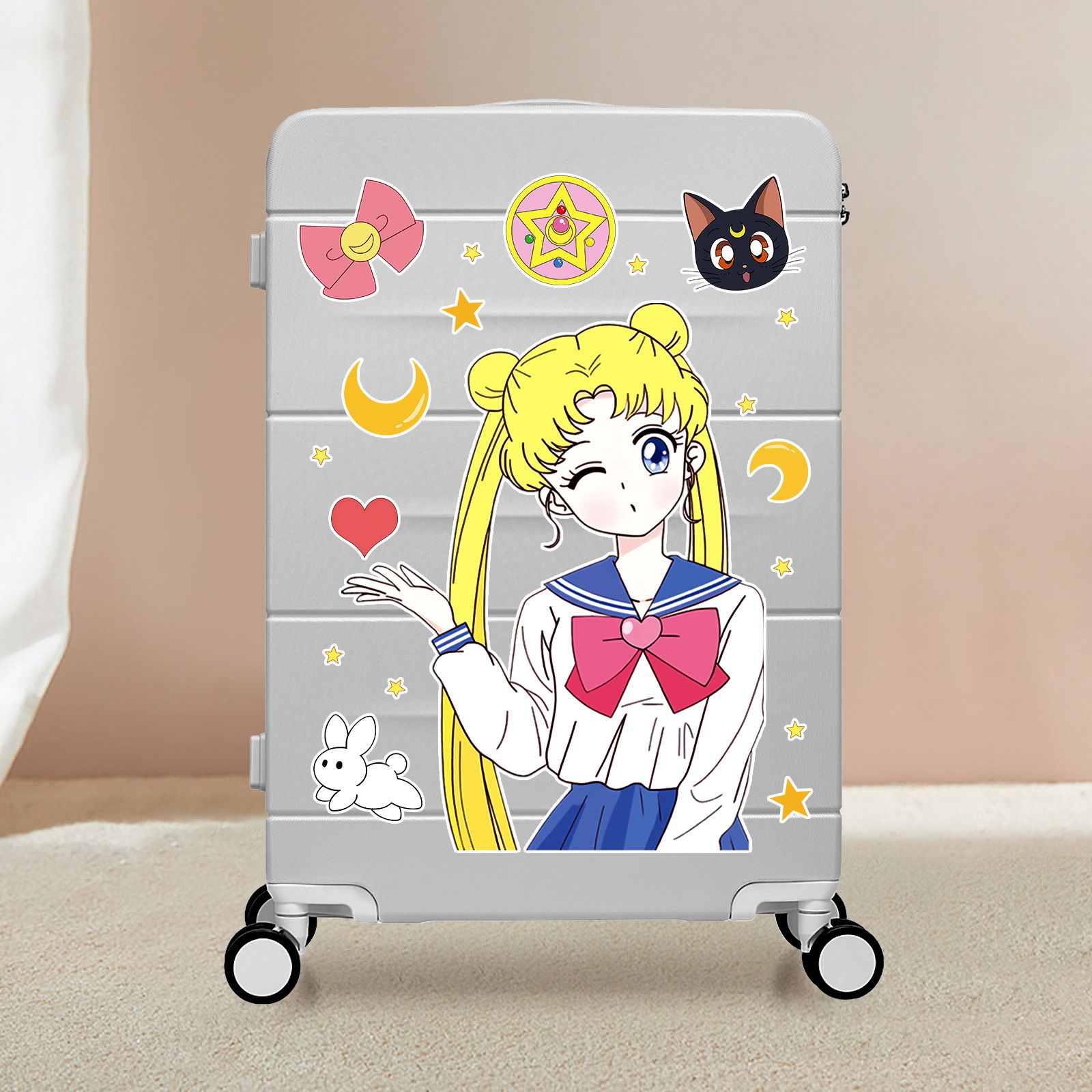 Cartoon Cute Water Ice Moon Luggage Sticker Large Whole Trolley Case Wall Car Sticker Beautiful Girl Warrior
