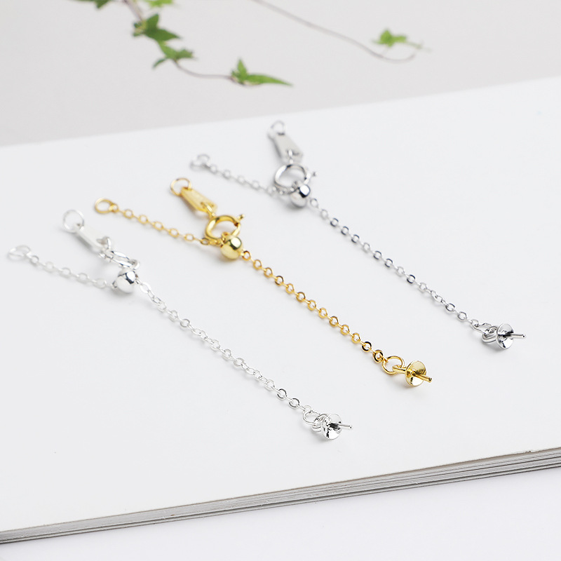 S925 Sterling Silver Adjustable Chain Tail Chain Cross Extension Chain DIY Necklace Bracelet Accessories Sticky Crystal Pearl Chain