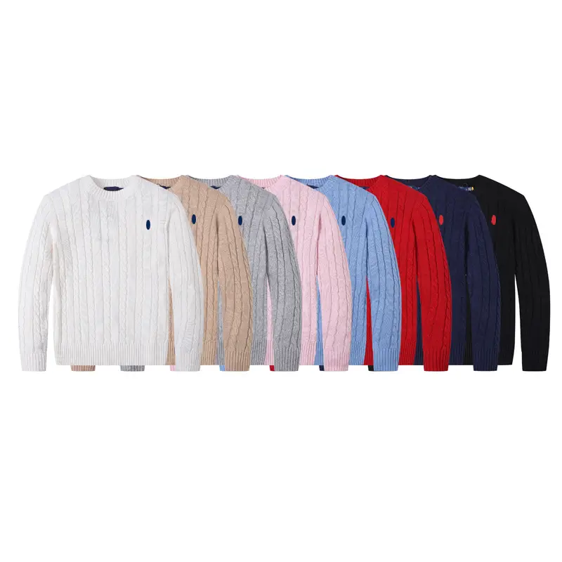 Twist Knit Crew Neck Sweater for Men, Winter Long-Sleeve Sweater, Small Logo, Solid Color, Casual Knit Base Shirt, Top, Jacket