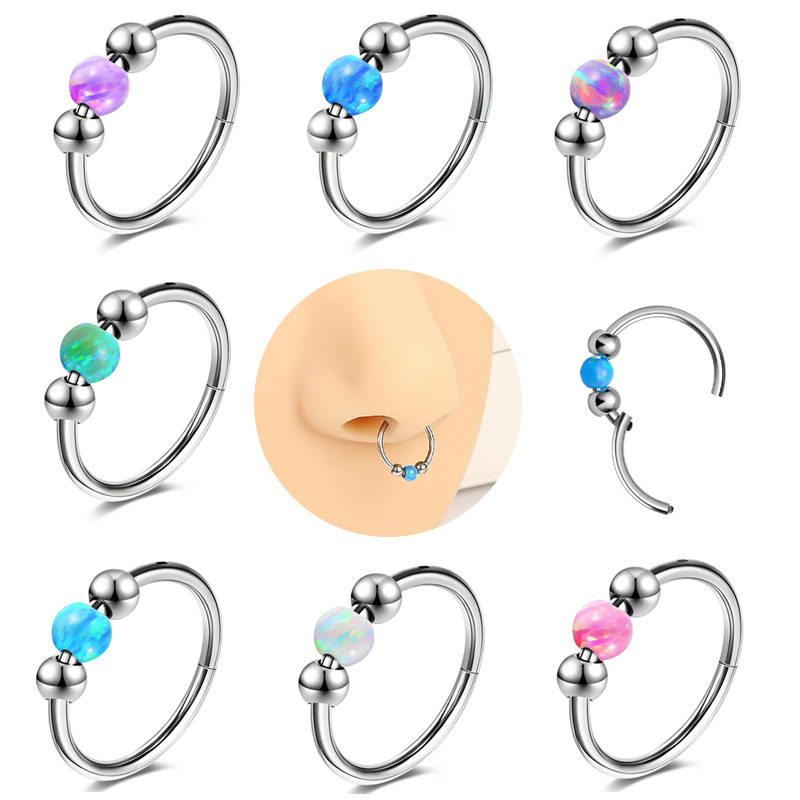 Opal Nose Ring, Nasal Septum, Stainless Steel Ball, Turquoise Seamless Ear Cartilage, Medium Cadmium Piercing Earrings