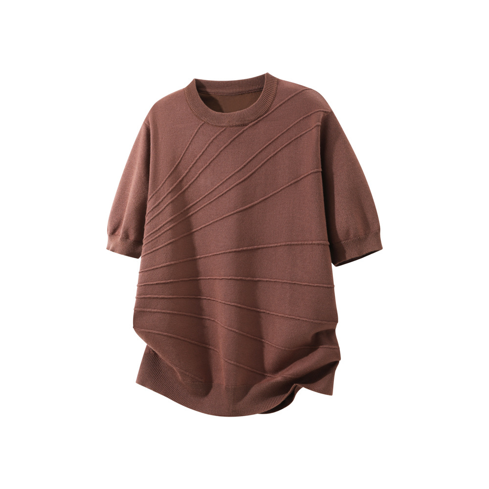 2026 New Summer Style Men's Old Money Style Breathable Jacquard Knitwear Casual Round Neck Short-Sleeved T-Shirt for Men