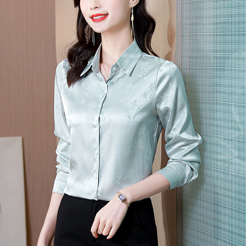 Brand Silk Shirt for Women, Long-Sleeved, 2026 Spring New Fashion Jacquard Elegant Ladies' Blouse