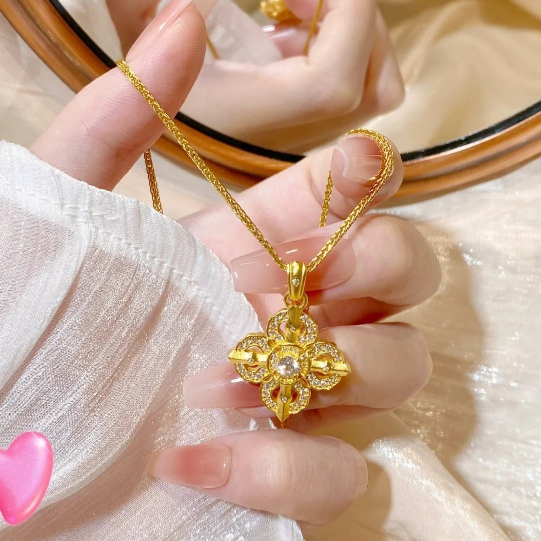 Cross Vajra Zircon Necklace 2026 New Style Four-Leaf Clover Diamond-Studded Rhombus High-End Light Luxury Clavicle Chain Customization