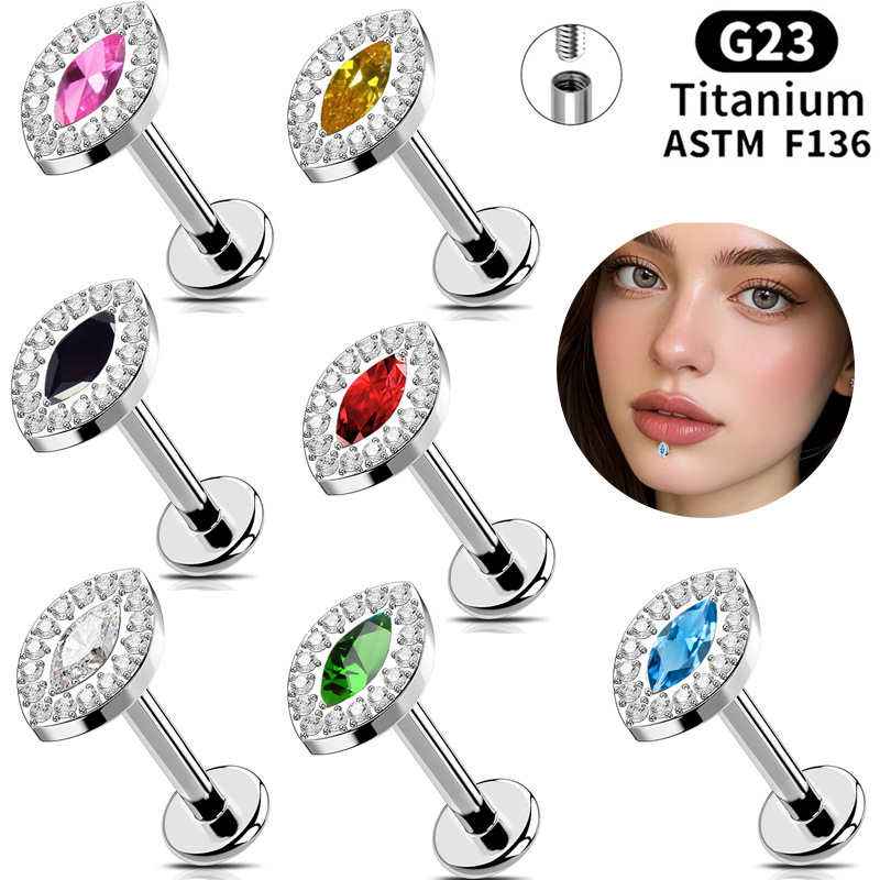 Cross-Border G23 Titanium Alloy Lip Nail Earrings Devil's Eye Super Flash Zircon Ear Piercing F136 Piercing Jewelry Wholesale