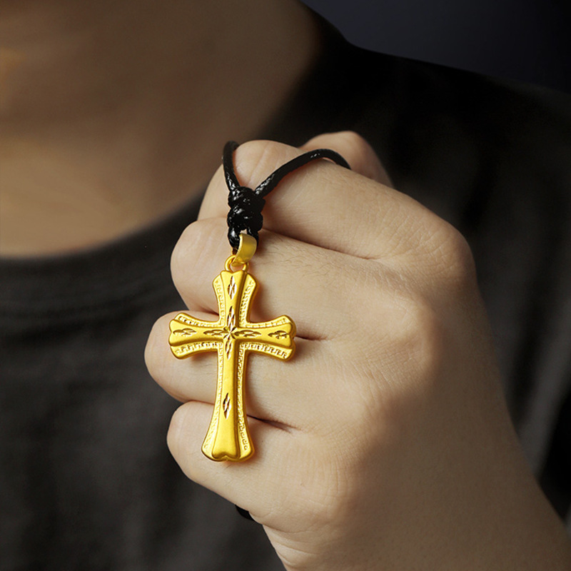 Vietnamese Sand Gold Necklace That Is Not Easy to Fade, Copper Gold-Plated Imitation Gold Pendant for Men and Women, Clavicle Gift for Boyfriend, Geometric Shape