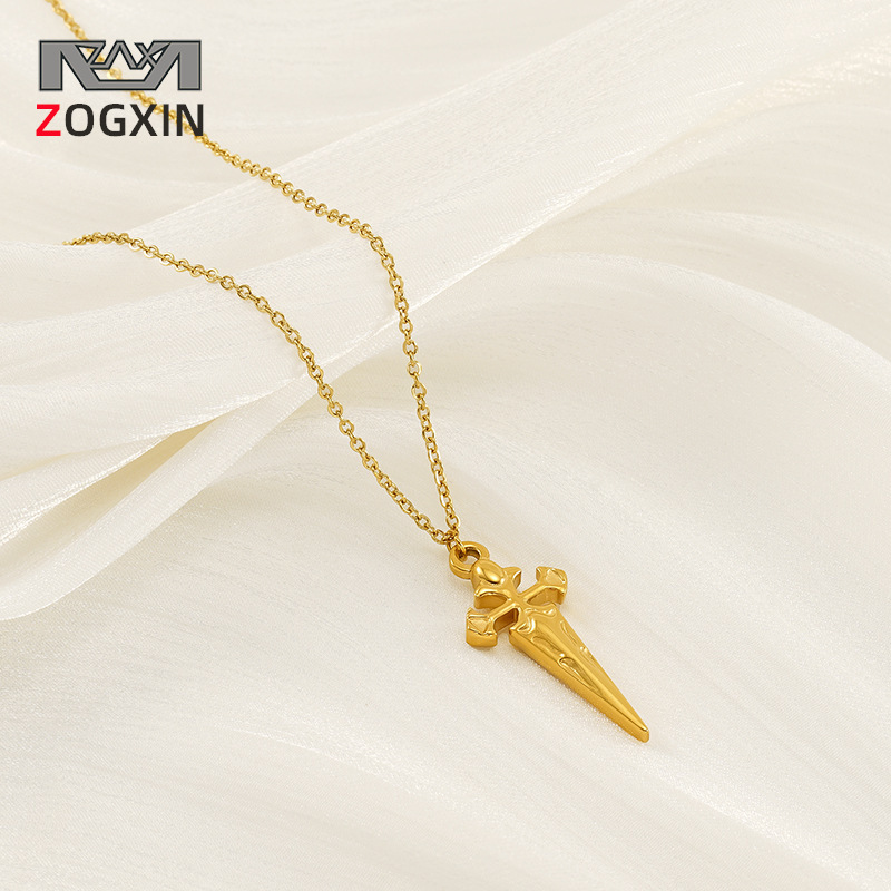 Cross-border European and American Simple Retro Cross Necklace Women's Fashion All-match Stainless Steel Pendant for Men and Women