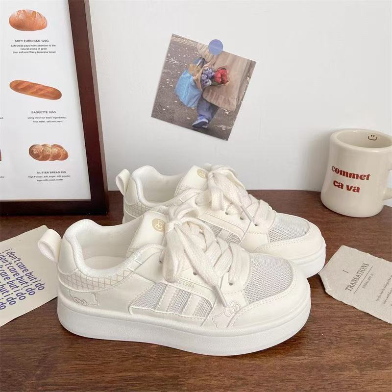 Summer Mesh Breathable Sneakers for Women 2026 New Thick-Soled Versatile White Shoes Student Casual Bread Shoes Korean Style