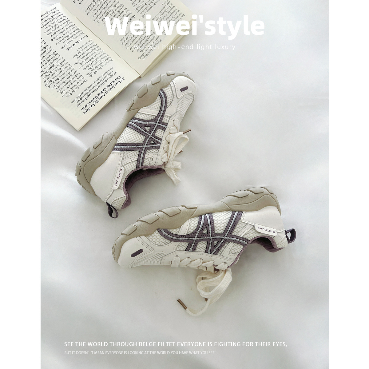 Weiwei Girl 680-1 Spring Korean Style Lace-Up German Training Shoes Casual Mesh Sneakers Student Thick-Soled Sports Shoes
