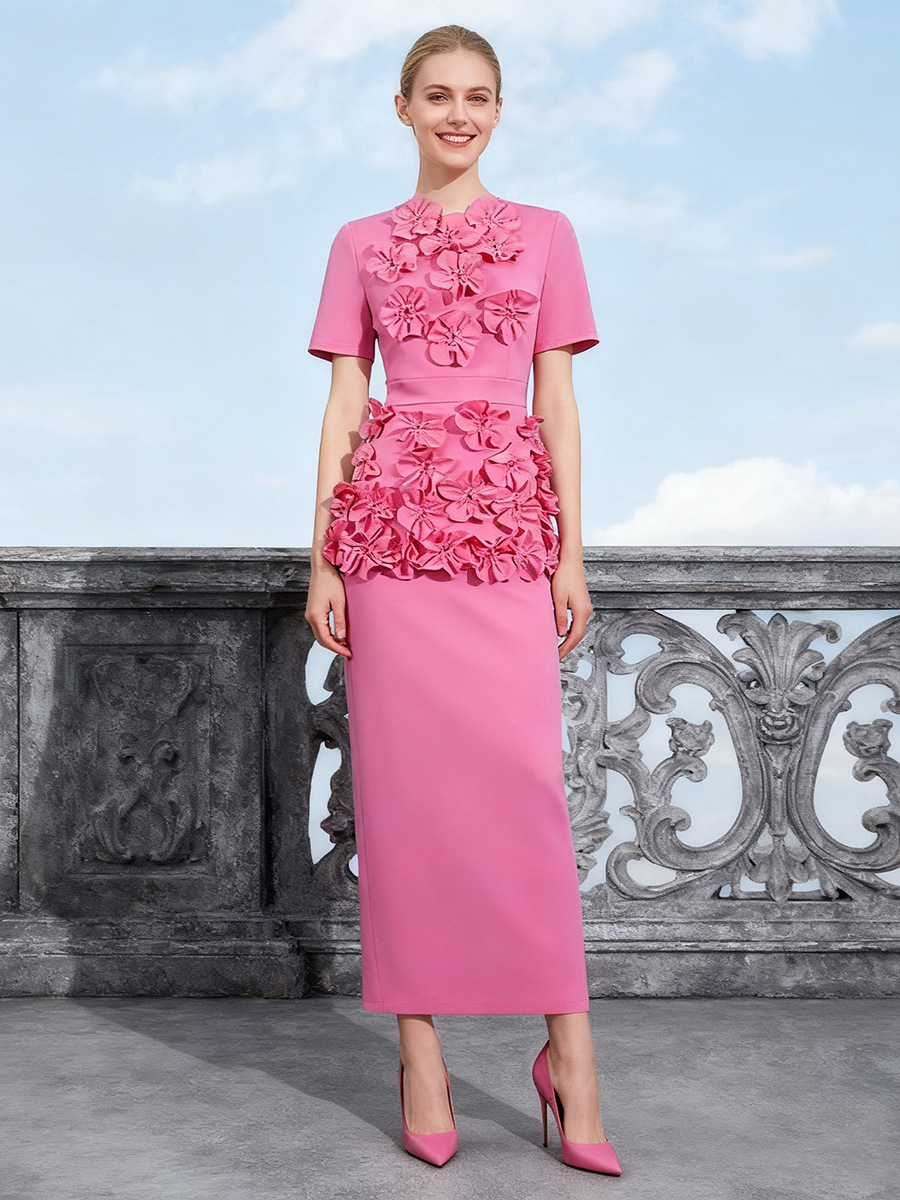 European and American Heavy-Duty Three-Dimensional Floral Patchwork Two-Piece Set 2026 New Style Round Neck Pullover Top + Skirt Set for Women