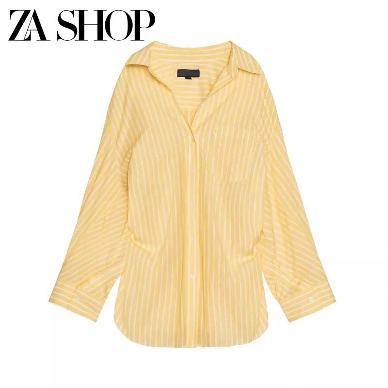 2025 Summer New Women's Clothing Simple Striped Loose Poplin Lapel Long Sleeve Batwing Shirt 2020163