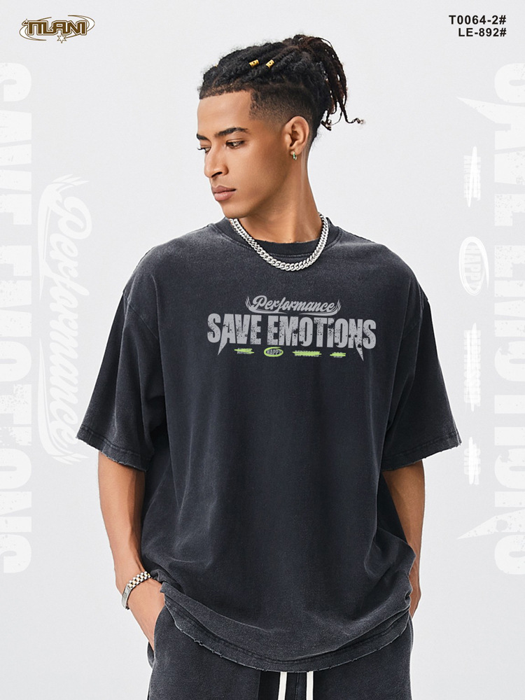 TILANI Men's American Style Retro Heavy Cotton T-shirt Summer Loose Casual Top Teenager Fashion Brand T-shirt