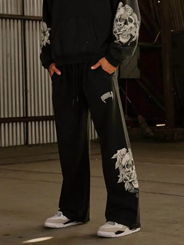 American Trendy Brand Youngla Sweatpants for Men and Women, Straight-Leg, Loose, Large Size, Wide-Leg, Sports, Fitness, Fashionable Terry Pants