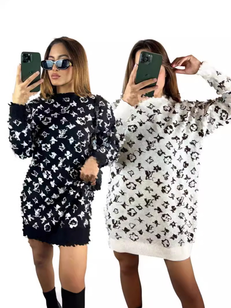 Y71527 European and American women's cross-border new sweater fashion high-end fabric sweater dress 2 color in stock