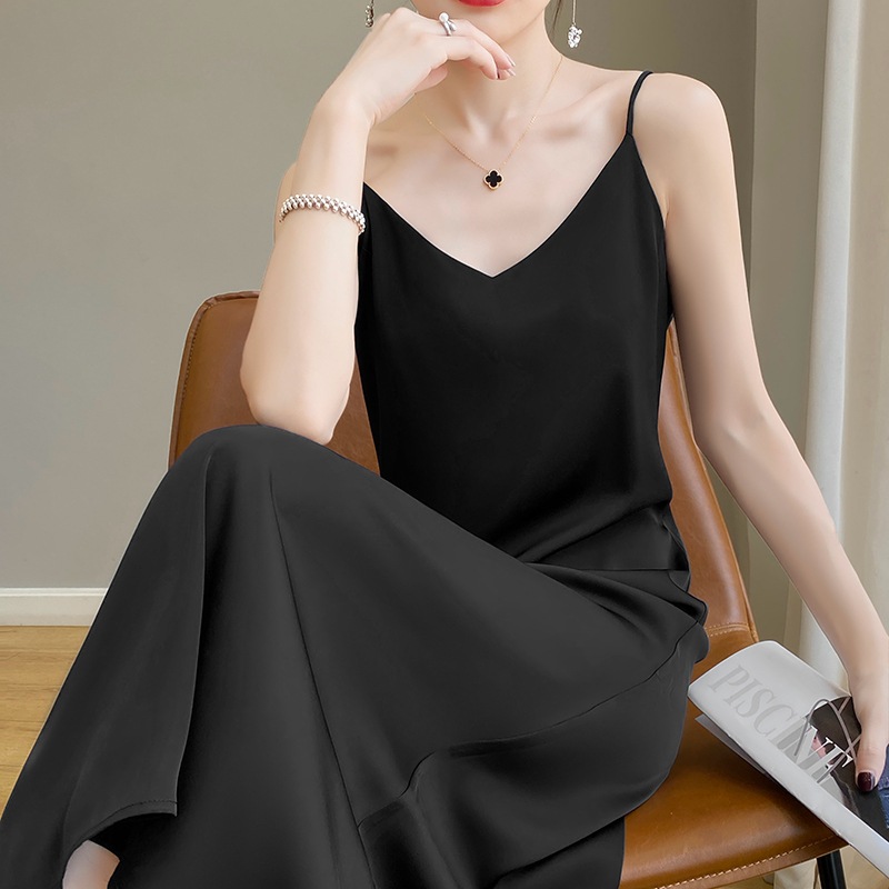 Karfely/Japanese Satin Dress V-Neck Acetate Slip Dress Acetate Dress Elegant 2025