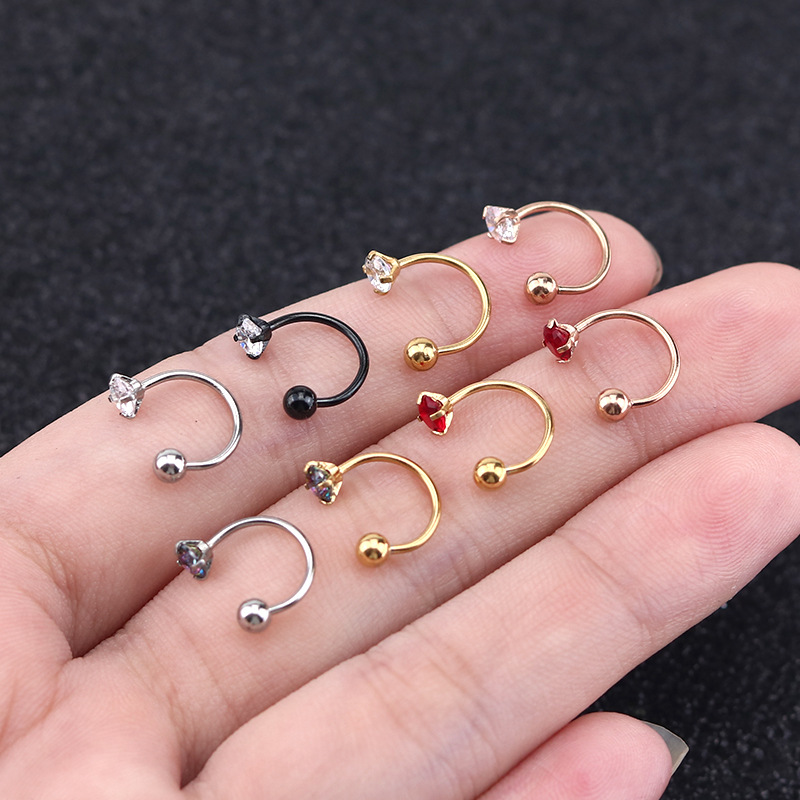 C-Shaped Nose Ring, Simple Basic Style Nose Stud, Ear Bone Stud, Horseshoe Ring, Zircon F136 Body Piercing Jewelry Made of Stainless Steel