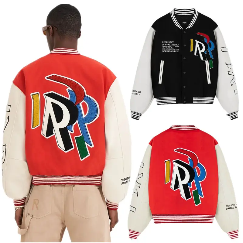 American Retro Brand Big R Letter Embroidered Woolen Baseball Suit Casual Loose Jacket Coat Men and Women Foreign Trade