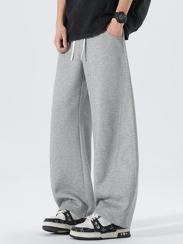 American Fashion Trendy Brand Knitted Curved Sweatpants for Men, Trendy Loose Wide-Leg Drapey Elastic Waist Casual Long Pants