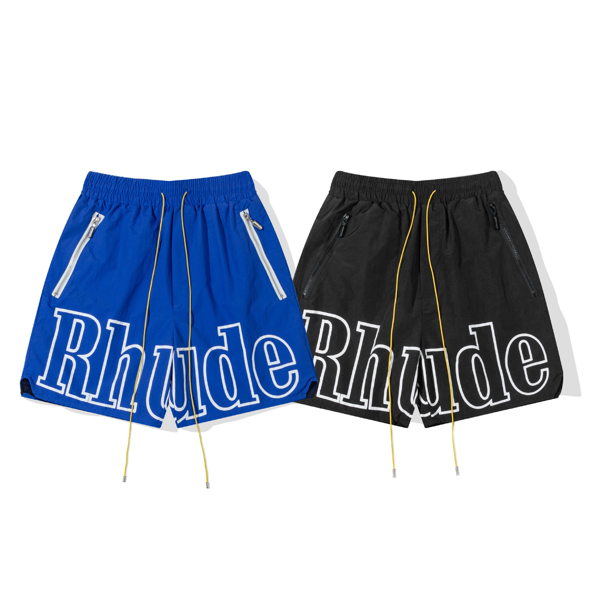 Rhude Shorts Marlboro Fog High Street Trendy Drawstring 3m Letter Reflective Hip-Hop Beach Five-Point Basketball Shorts for Men