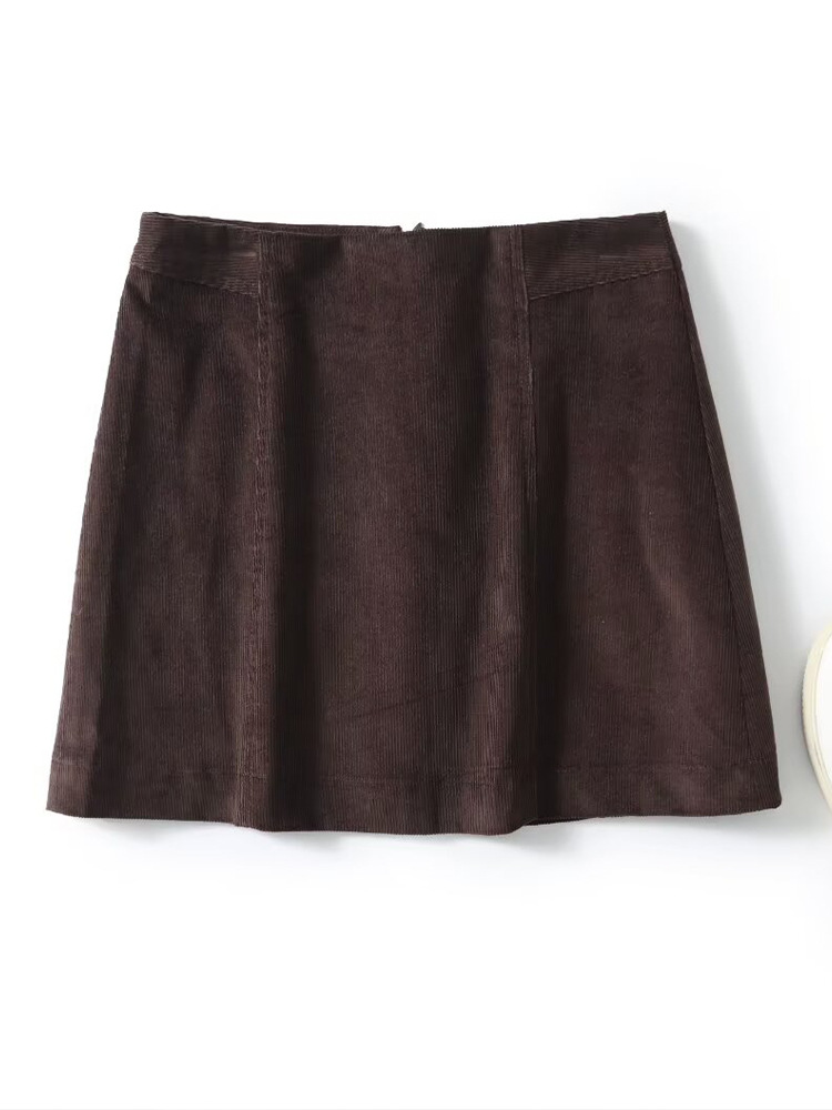 2024 Autumn and Winter New Women's All-match Elegant Retro Corduroy Texture A- line Zipper High Waist Slim-fit Skirt