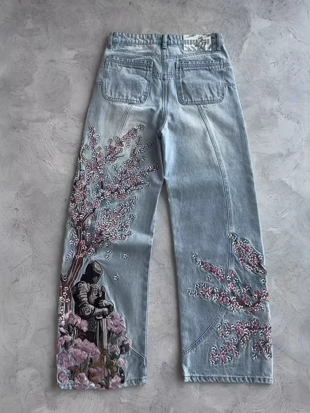 European and American Cross-Border Retro Heavy-Duty Floral Embroidery Jeans for Men and Women, Street High-Waisted Fashion Loose Straight-Leg Pants