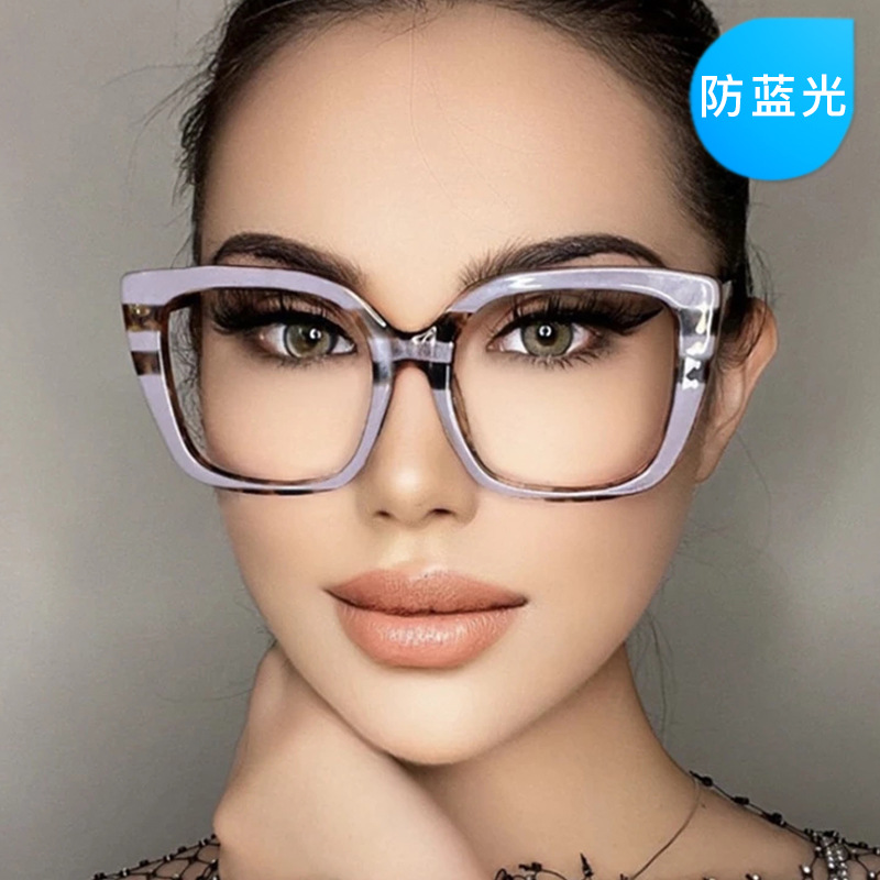 Box cat eye plain glasses 2022 European and American bag flower anti-blue light glasses frame fashion European and American large frame ins glasses frame