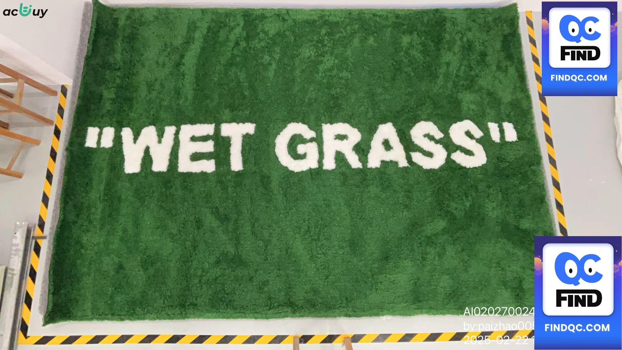 Machine-Woven Cotton Base Wetgrass Offwhite Ow Collaboration Trendy Brand Long-Pile Carpet for Living Room and Bedroom Green Grass Carpet — fotografie QC 2