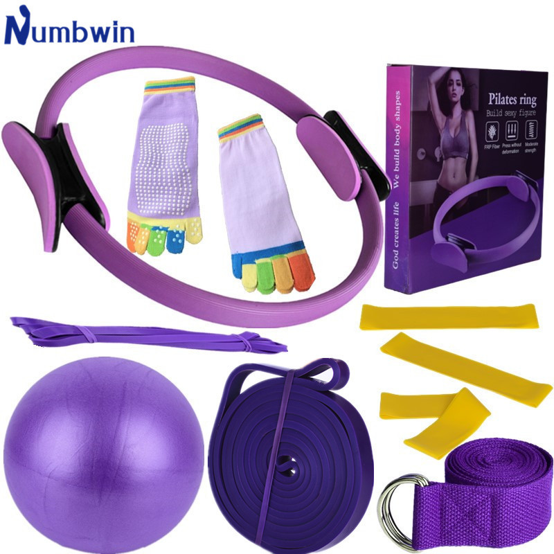 Pilates ring 10-piece yoga ball latex elastic ring resistance band stretch band yoga socks fitness suit device
