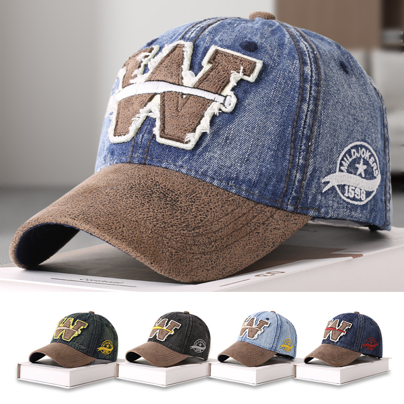 European and American retro distressed washed Denim baseball hat men's and women's street all-match light plate curved eaves hip-hop duck tongue hat
