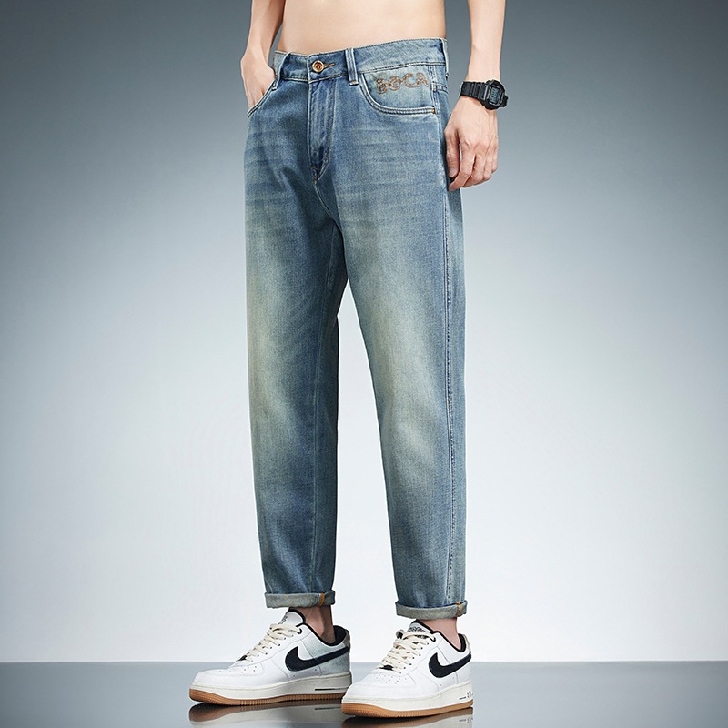 6132# City Lee Men's Summer New Nostalgic Retro Jeans Loose Light Breathable Small Straight Pants