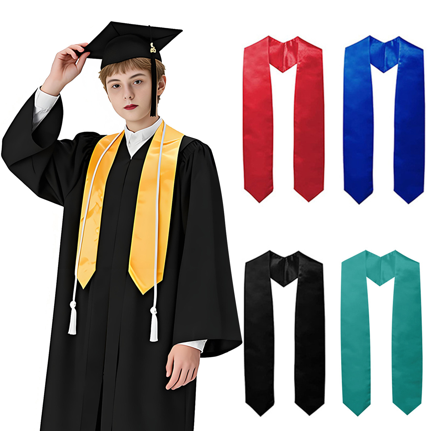 Junior High School College Graduation Season Ribbon Etiquette Shoulder Strap Solid Color Graduation Etiquette Strap Honorary Award Satin Shawl