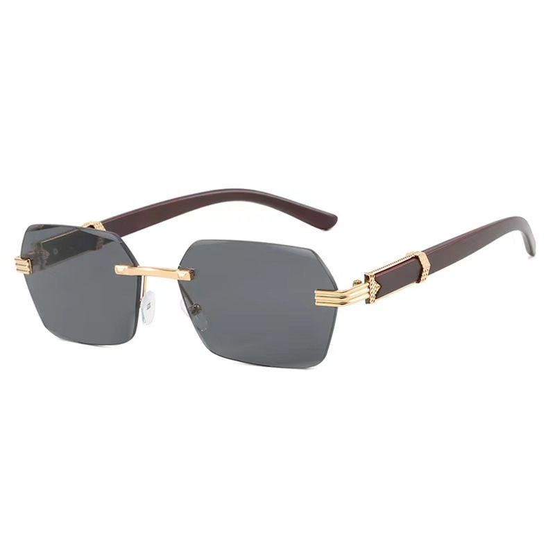 Frameless trim sunglasses small frame wood grain leg glasses European and American irregular square trend sunglasses concave shape manufacturers