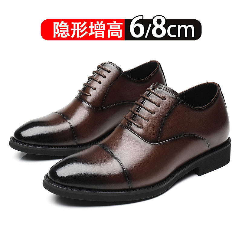 2026 New Style Men's Leather Shoes with 8cm Hidden Height Increase, Three-Joint Business Dress Derby Shoes, Genuine Leather Pointed Toe Casual Wedding Shoes for Men