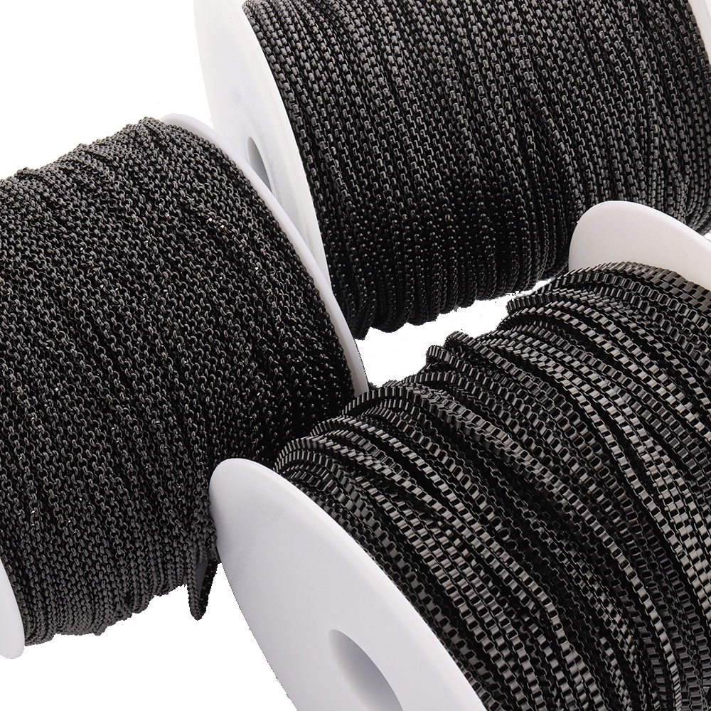 2mm wide stainless steel black chain color retaining plated square pearl chain diy round pearl chain square box chain matching chain