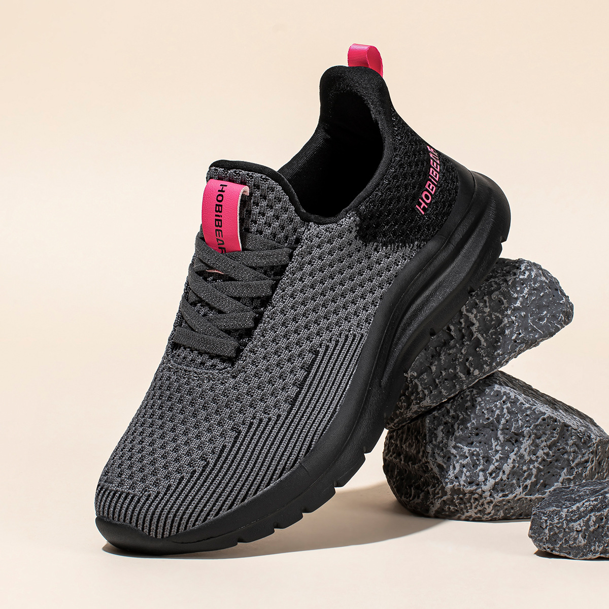 Hobibear Cross-Border Adult Mesh Sports Shoes Men's Casual Shoes Sneakers Hiking Trendyy Youth Running Shoes