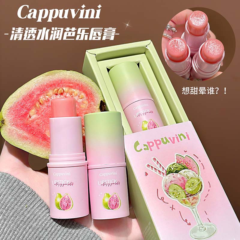 Cappuvini Ice-Transparent Hydrating Guava Lip Balm, Moisturizing and Plumping Lips, Prevents Dryness and Reduces Lip Lines, Affordable Beauty Product