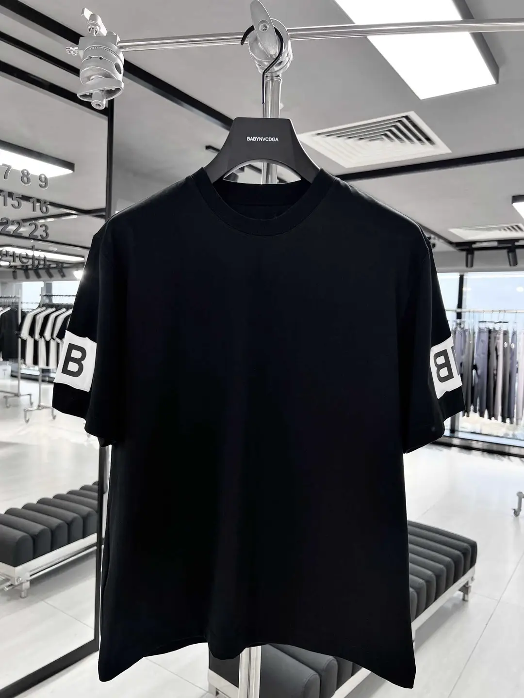 American Style Trend Patch Letter B Print Short-Sleeved T-shirt Men's 2024 Autumn and Winter Thickening Fancy Tops Bottoming Shirt Fashion