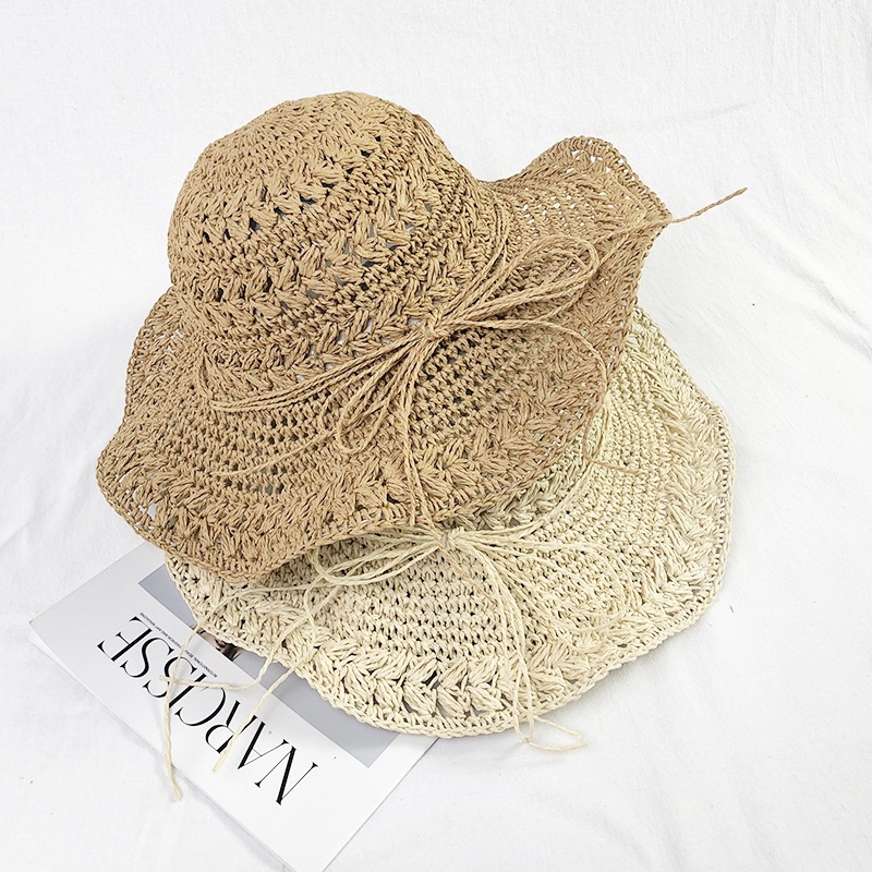 Hat Women's Spring and Summer New High-grade Sense Straw Hat Summer Foldable Sun Hat Seaside Beach Shown Face Small Fisherman Hat