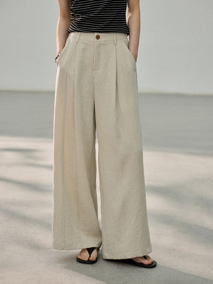 【Wang Zha Private Label Pants】Geming Commuter Summer Retro Style High-Waisted Wide-Leg Straight Pants Casual Pants Sg144