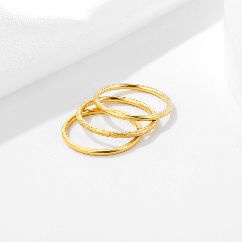 Korean and Japanese Niche Luxury 18K Matte Gold Titanium Steel Ring Tiktok Internet Celebrity Thin Band Index Finger Tail Ring