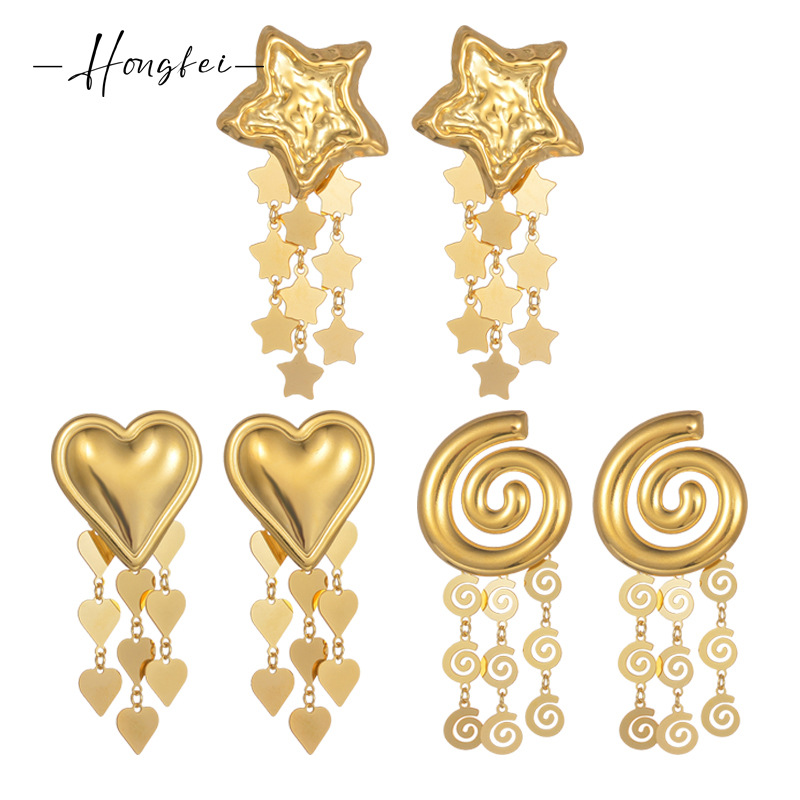 European and American retro multi-layer tassel geometric earrings INS niche design 18K gold plated earrings light luxury high-end feeling